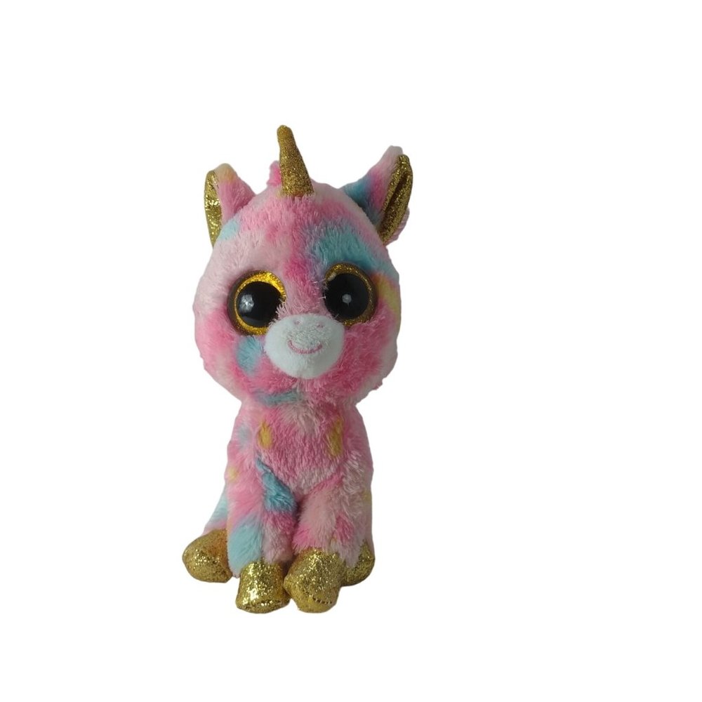Ty Beanie Babies Fantasia Unicorn Sparkly Eye Tie Dye/Gold Glitter Plush 7"